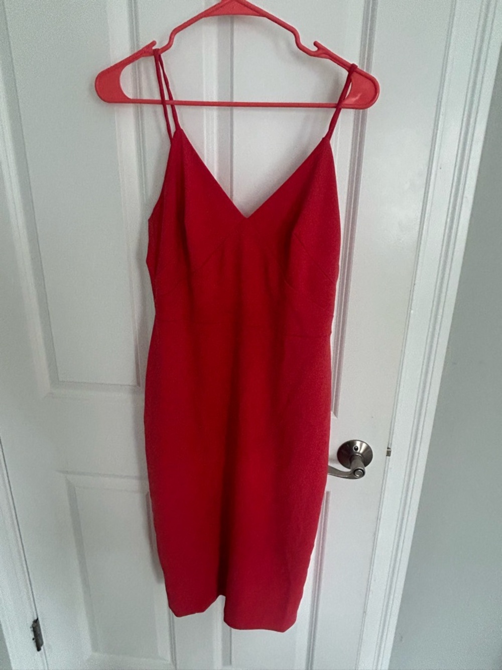 Monique Lhuillier Red V-Neck Midi Slip Dress